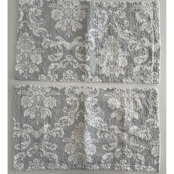 Laura Ashley Quilted King Pillow Shams Pair Gray White Floral Reversible - Picture 5 of 12